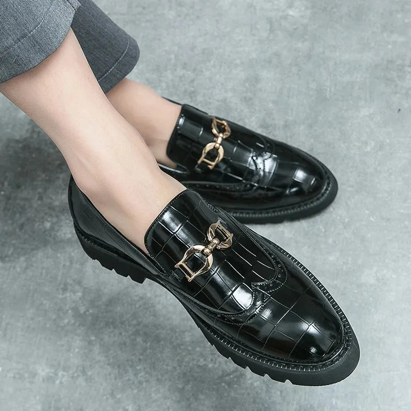 Metal Appliques Crocs Leather Brogue Shoes