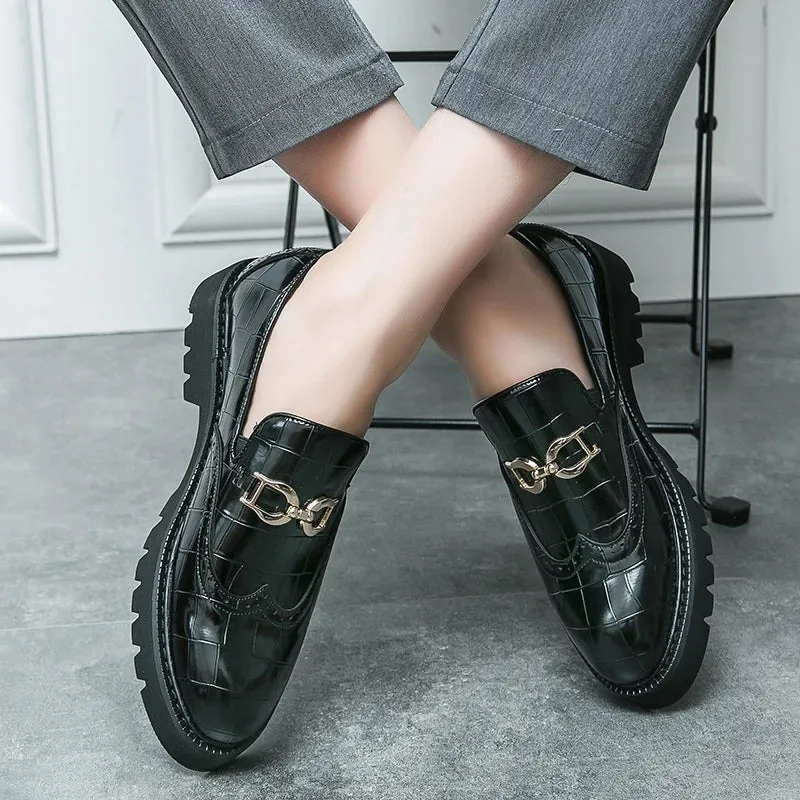 Metal Appliques Crocs Leather Brogue Shoes