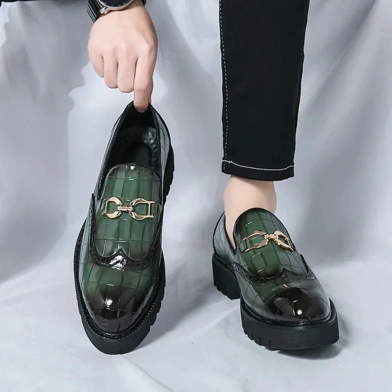 Metal Appliques Crocs Leather Brogue Shoes