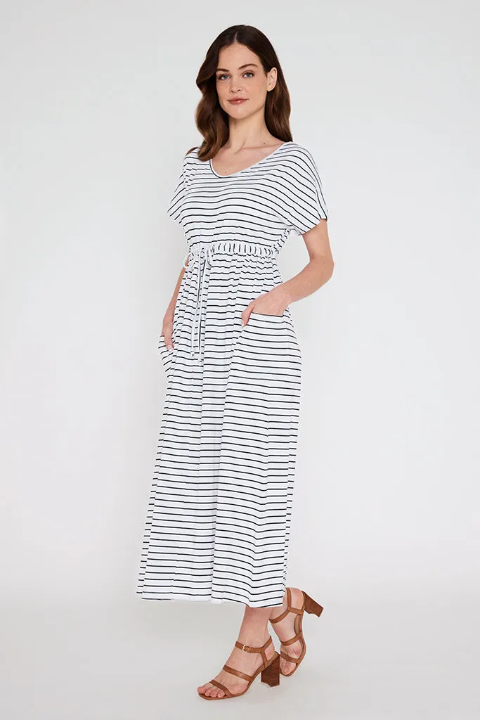 Mila Maxi Dress - White & Black Stripe