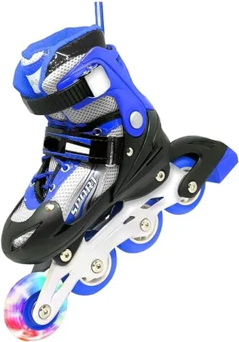 NestPlay Inline Skates, Adjustable Inline Roller Skates for Boys Kids & Girls, 6 to 14 Years Unisex Outdoor Skating Shoes Roller Blades with Led Flash Lights Featuring Wheels for Skating (Blue color)