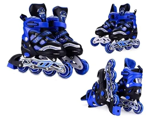 NestPlay Inline Skates, Adjustable Inline Roller Skates for Boys Kids & Girls, 6 to 14 Years Unisex Outdoor Skating Shoes Roller Blades with Led Flash Lights Featuring Wheels for Skating (Blue color)