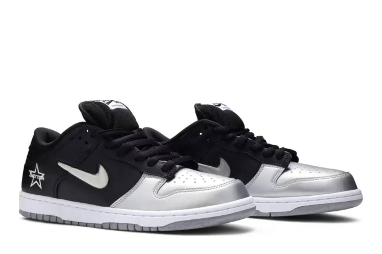 Nike SB Dunk Low Supreme Jewel Swoosh Silver