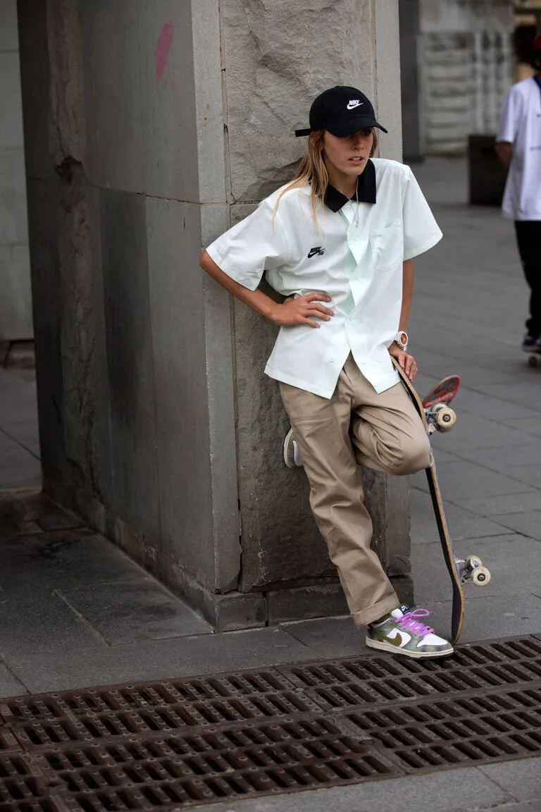 Nike SB Short Sleeve Button Up Skate Bowler Top Barely Green