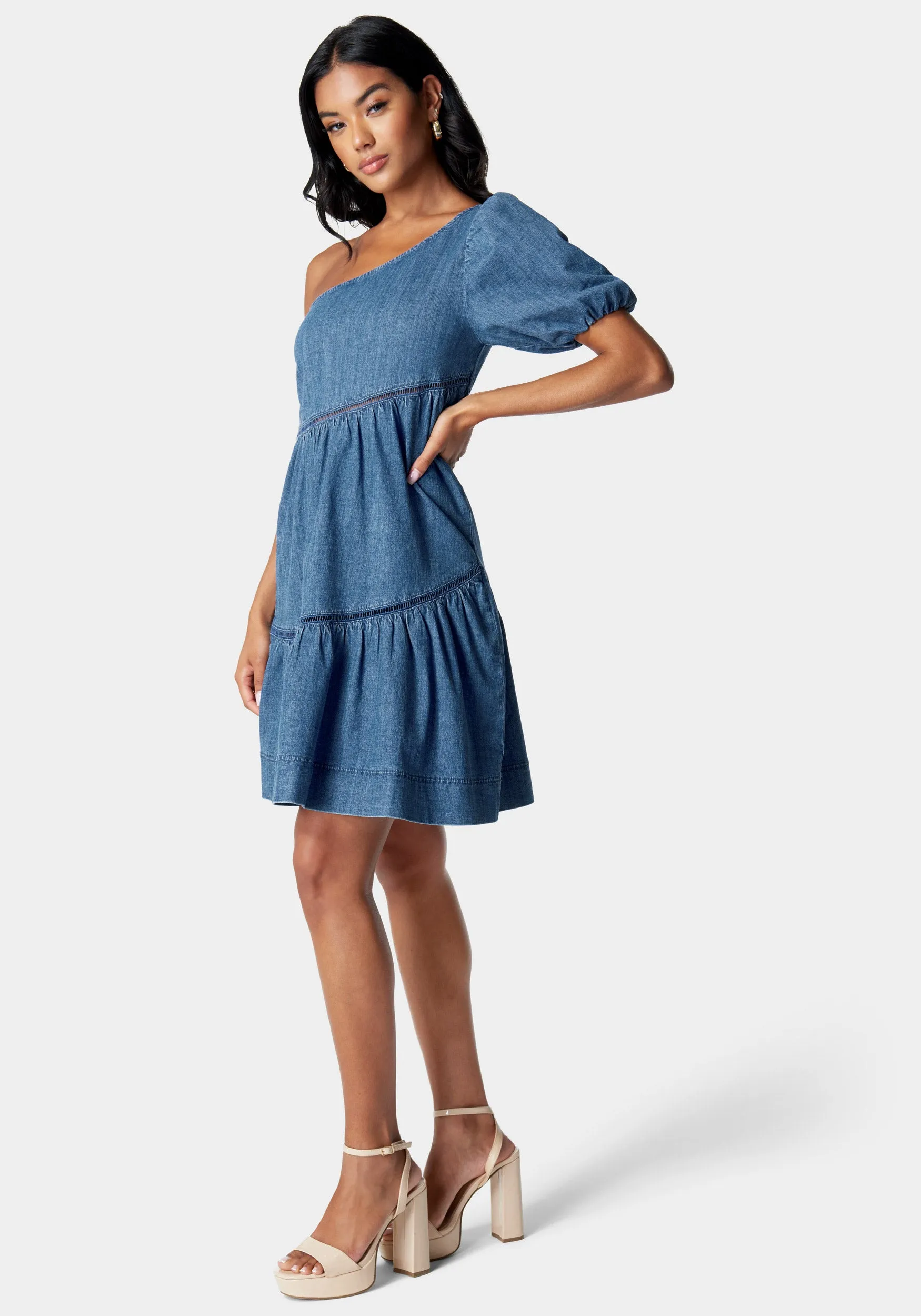 One Shoulder Asymmetric A Line Denim Dress