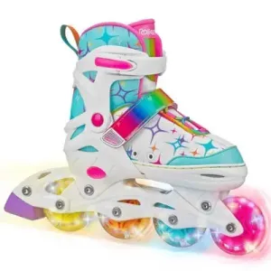 Open Box - Roller Derby Stryde Lighted Girl's Adjustable Skate White/Teal S