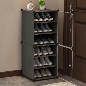 Oumffy Portable Plastic DIY Shoe Rack Organizer with Door, Made of Plastic Shoe Storage Cabinet Easy Assembly, Adjustable Shoe Storage Organizer Stackable Detachable Shoe Rack (6-Layer, Grey)