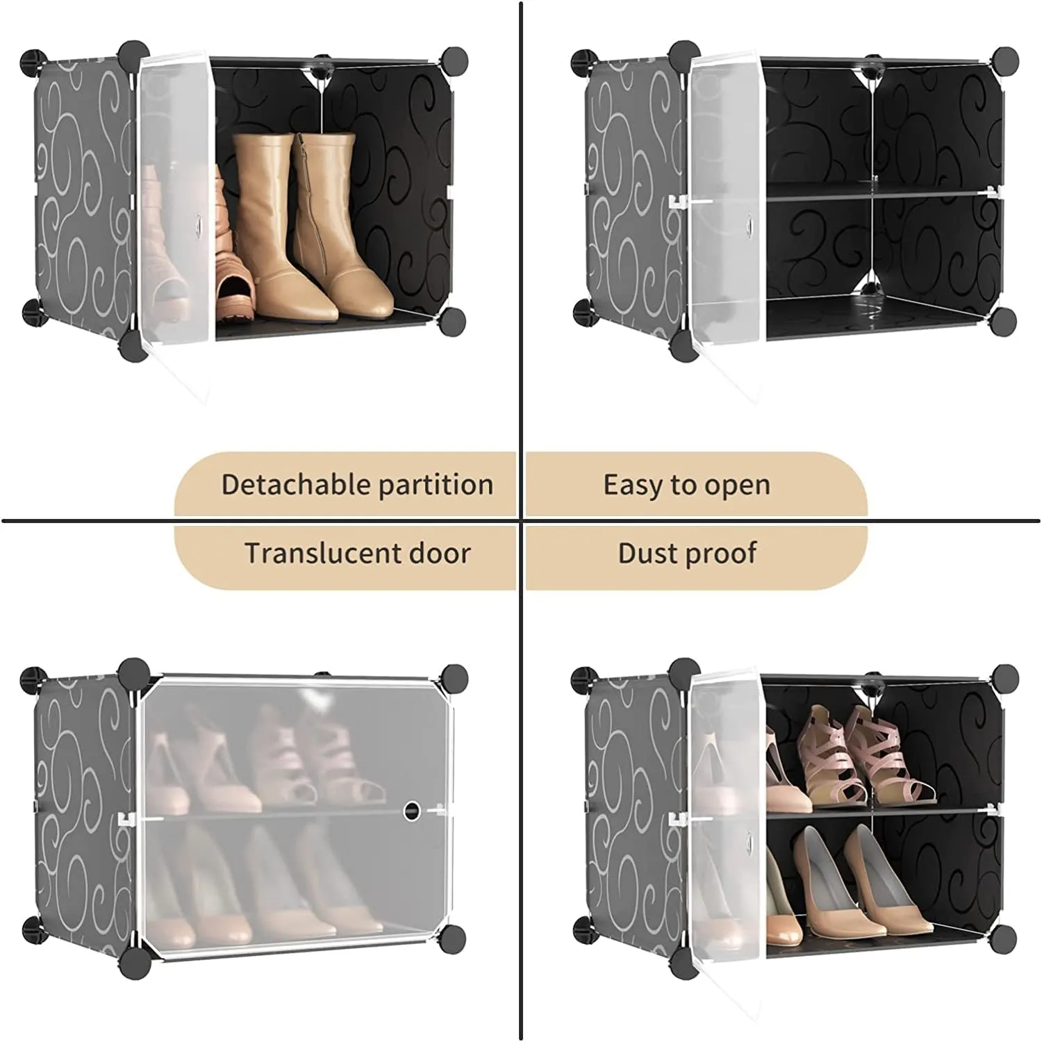 Oumffy Portable Plastic DIY Shoe Rack Organizer with Door, Made of Plastic Shoe Storage Cabinet Easy Assembly, Adjustable Shoe Storage Organizer Stackable Detachable Shoe Rack (6-Layer, Grey)