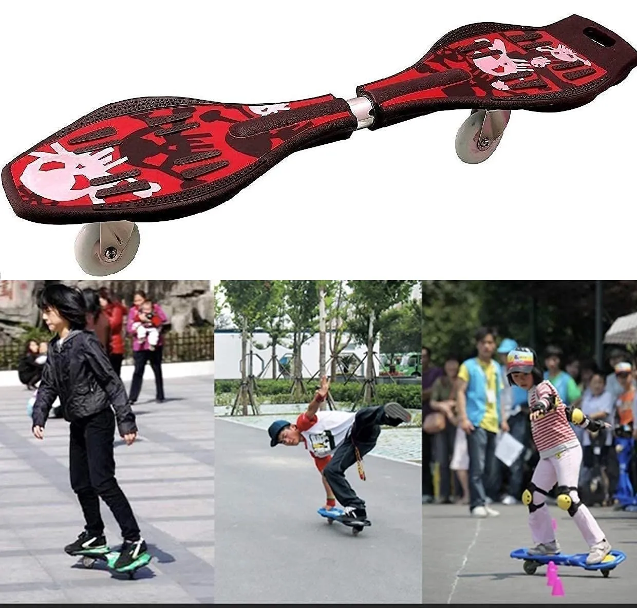 Ozoy Wave Board Skate Board with Carry Bag | LED Flash Colorful Lights in Wheels Outdoor for Kids |Skates for Kids (WB-Black-FIRE)