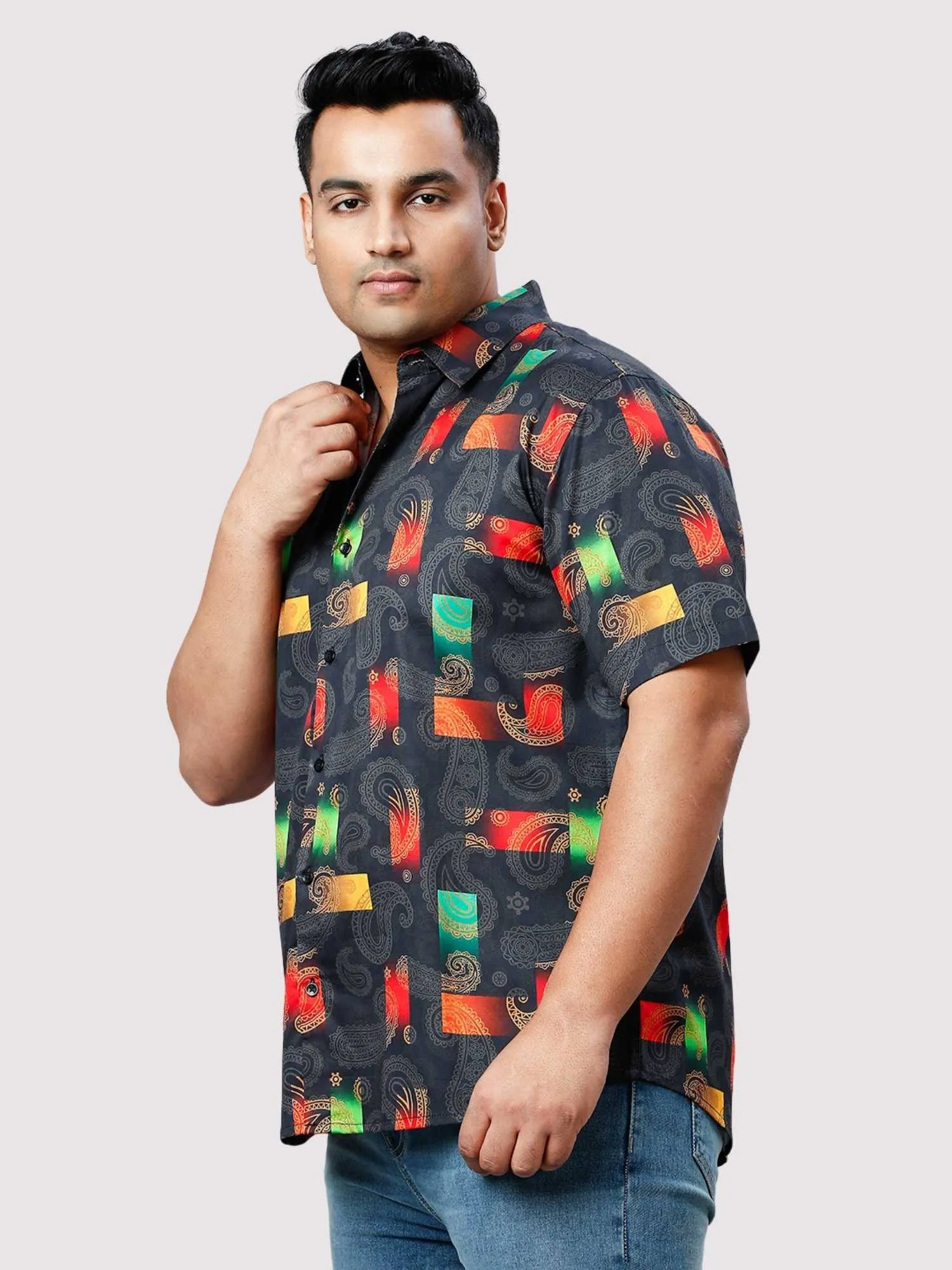 Persian Shadow Digital Printed Half Sleeve Shirt Men's Plus Size