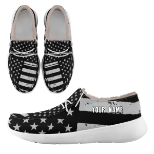 Personalized Patriotic Canvas Slip-On Sneakers, Custom USA Flag Design Loafer Shoes, Buy One Get One Gift,FN042-24020304-6w