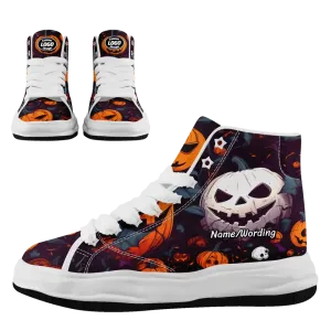 Personalized Pumpkin Sneakers, Custom Ghost,Skeleton,Bat Shoes, Canvas High Top Shoes, Gift for Halloween