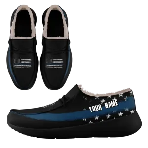 Personalized USA Flag Sneakers, Custom Stars and Stripes Loafer Shoes, Fur Lining Shoe, Pride in Comfort,FN042-24020304-2b