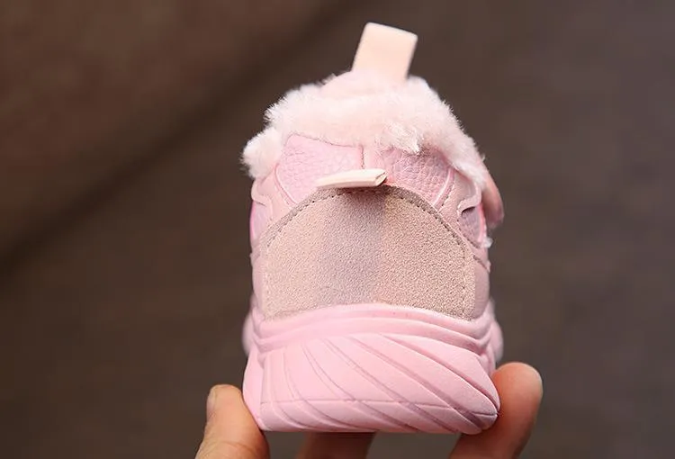 Pink Fur Lace Up Velcro Shoes