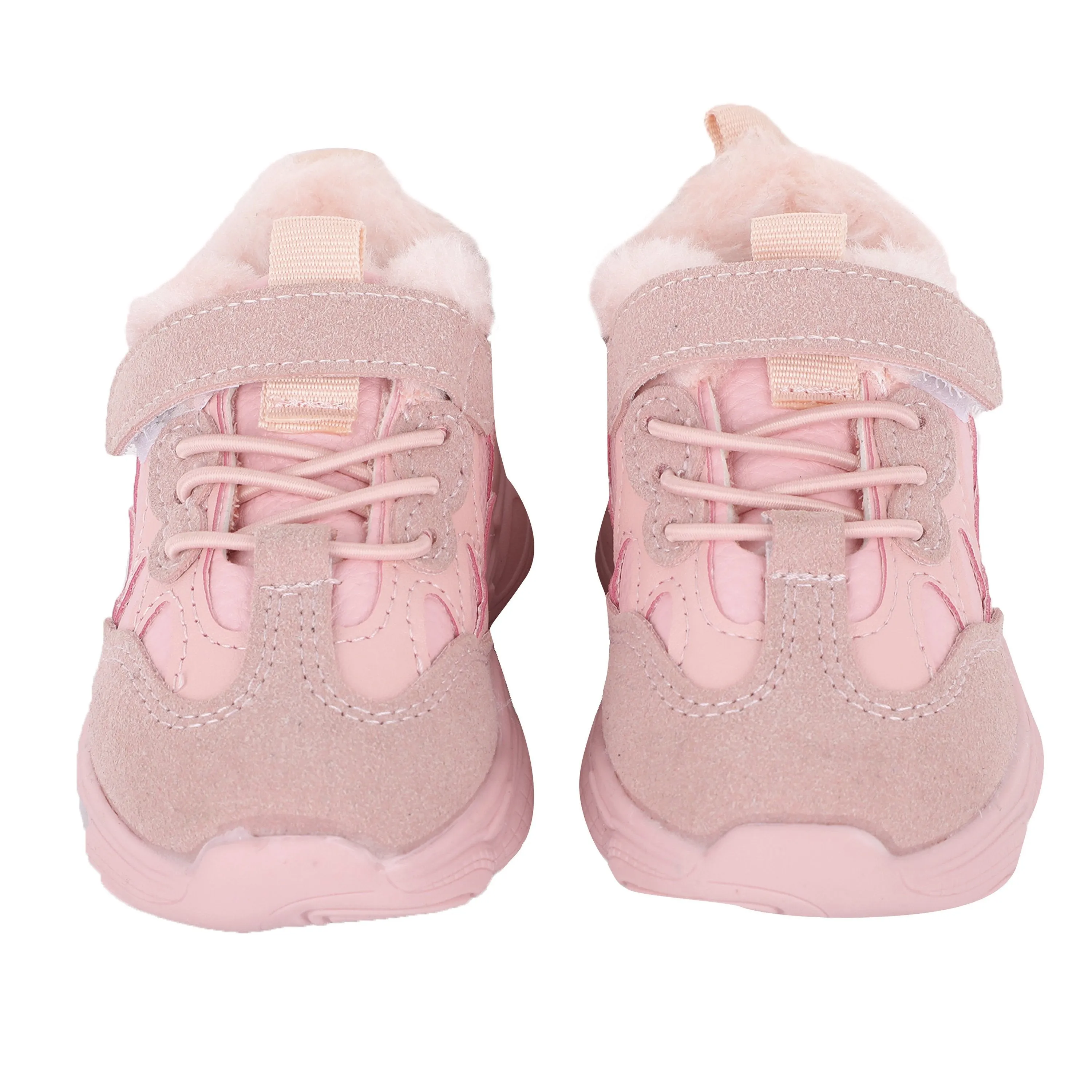 Pink Fur Lace Up Velcro Shoes