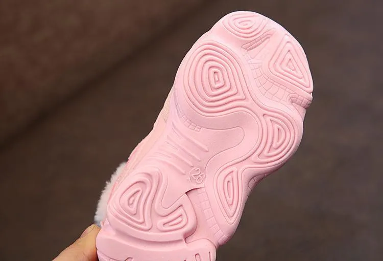 Pink Fur Lace Up Velcro Shoes