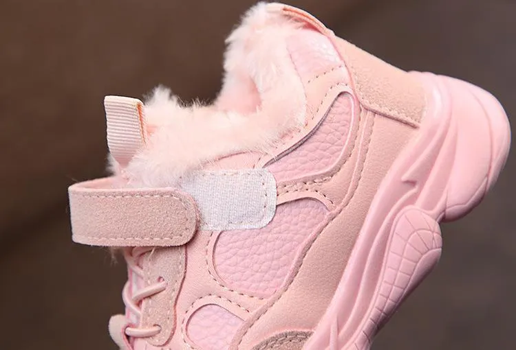 Pink Fur Lace Up Velcro Shoes