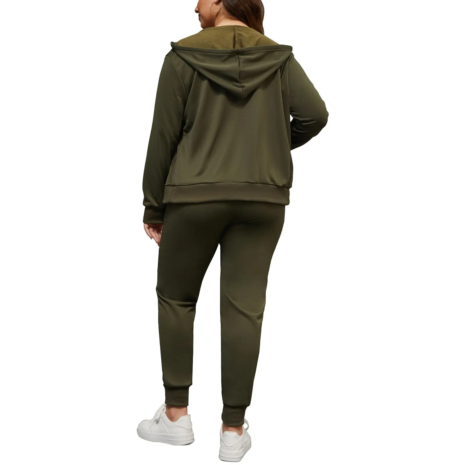 PINSV Women Plus Size 2 Piece Outfits Sweatsuits Full Zip Hooded Sweatshirt Sweatpants Tracksuit Jogging Suits Dark Green 2XL