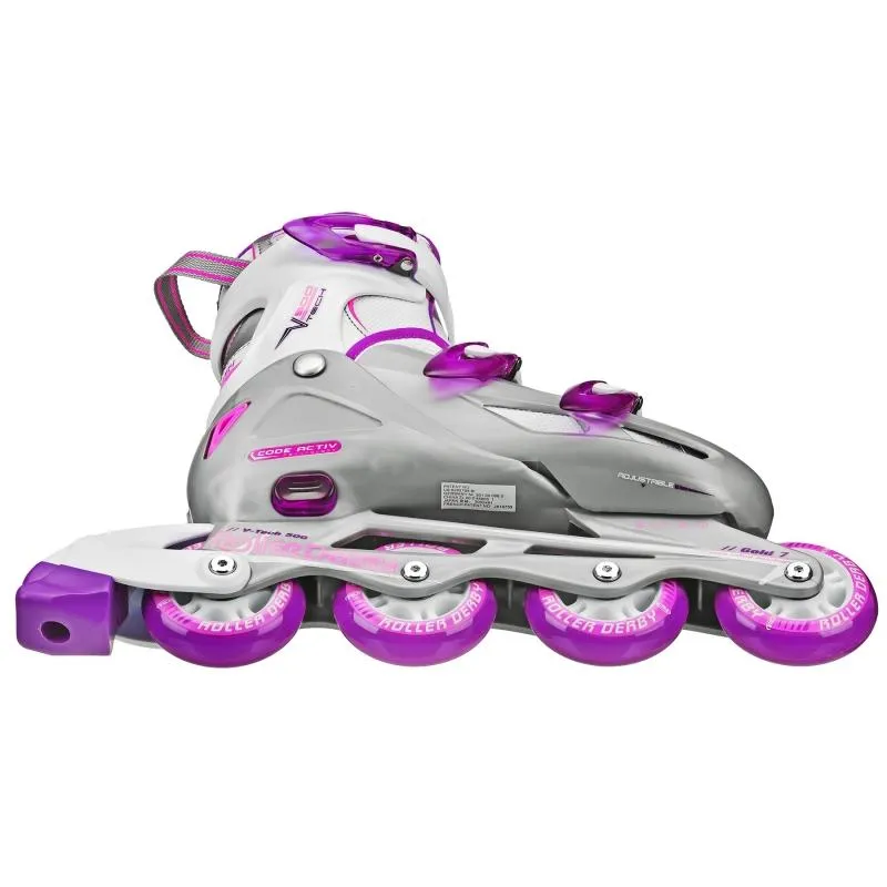 RDS V-Tech 500 Girls (US6-9) Grey Pink Adjustable Inline Skates