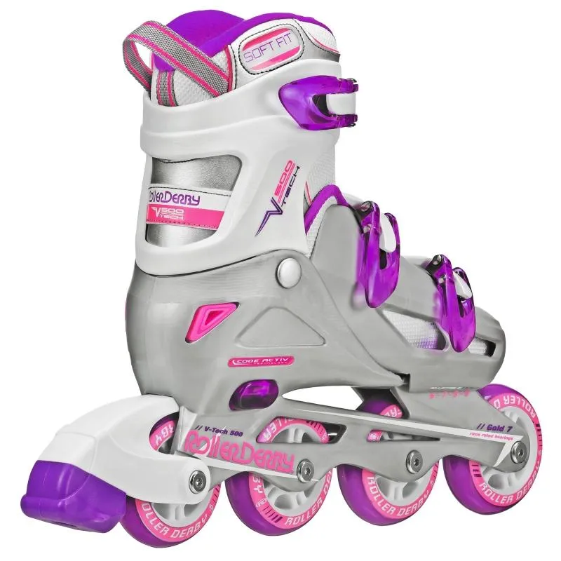 RDS V-Tech 500 Girls (US6-9) Grey Pink Adjustable Inline Skates