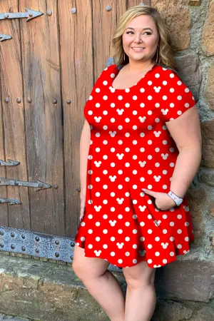 Red With White Mickey Polka Dots Women's Swing Dress