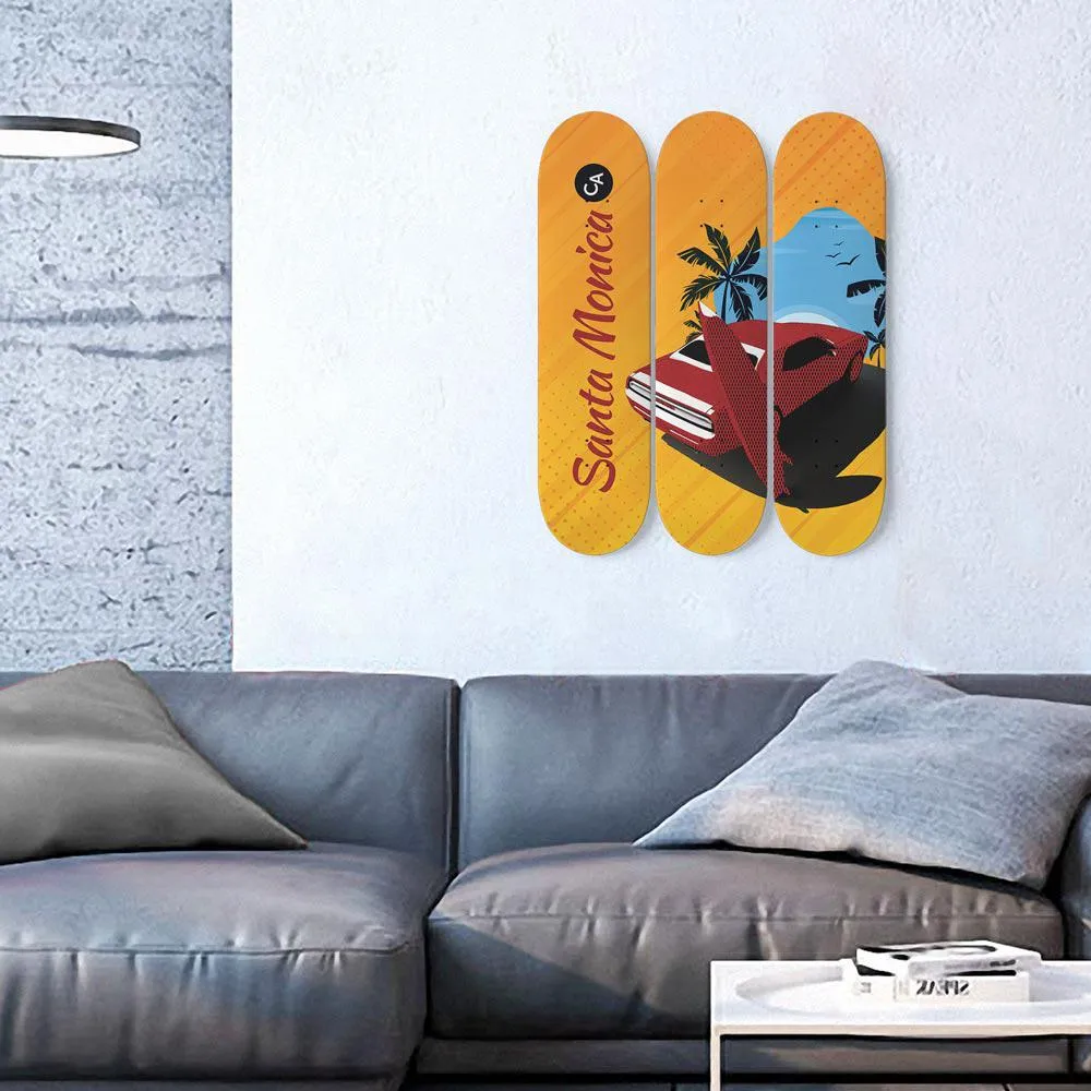 Santa Monica, Beach, Surf and Red Dodge Car | Skateboard Wall Art, Mural & Skate Deck Art | Home Decor | Wall Decor