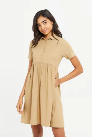 Senior Girls Beige Shirt Dress