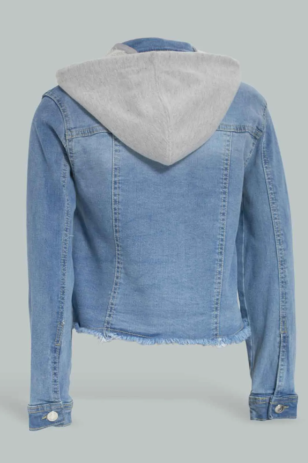 Senior Girls Blue Hooded Denim Jacket With Hood