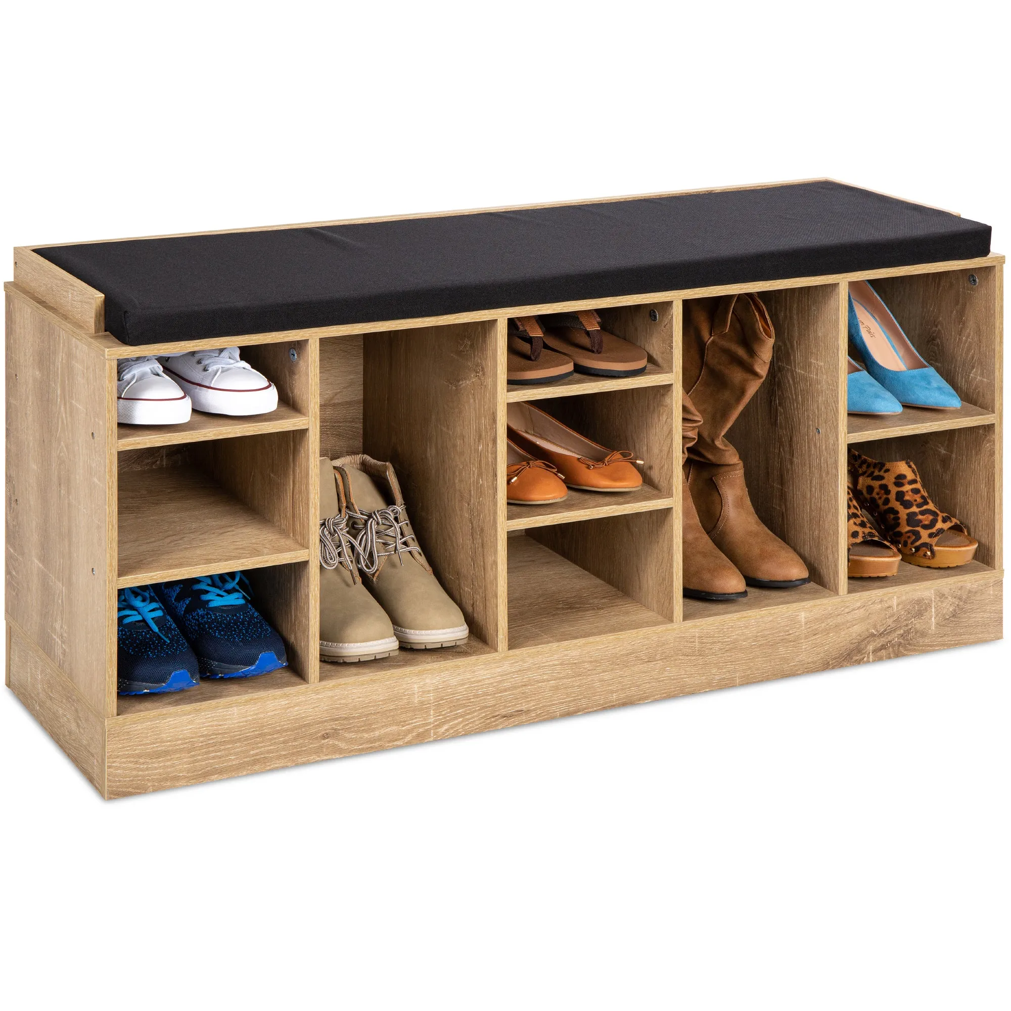 Shoe Storage Rack Bench w/ Padded Seat, 10 Cubbies - 46in