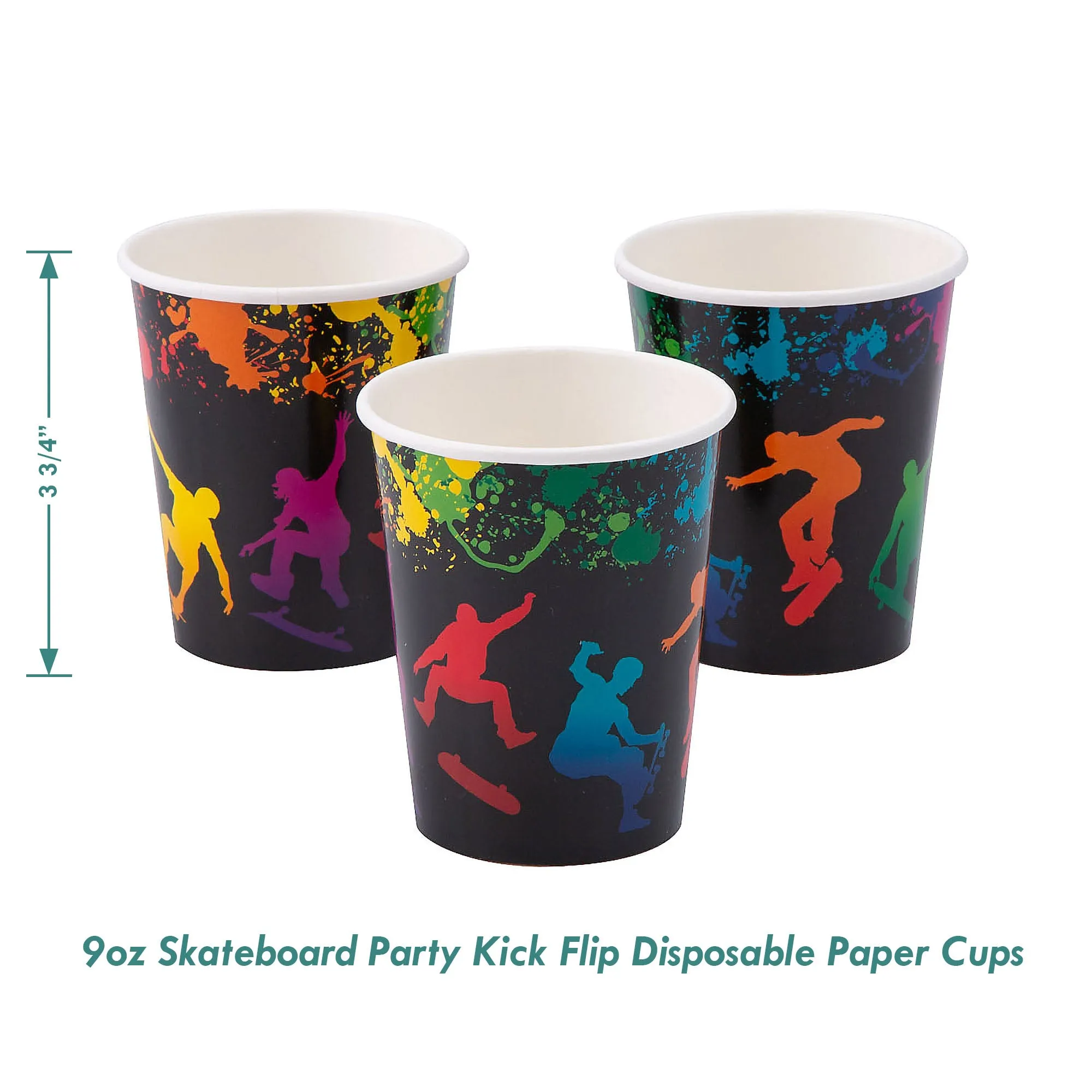 Skate Party Supplies - Paint Splatter Graffiti Plates, Napkins, Cups, & Banner (Serves 16)