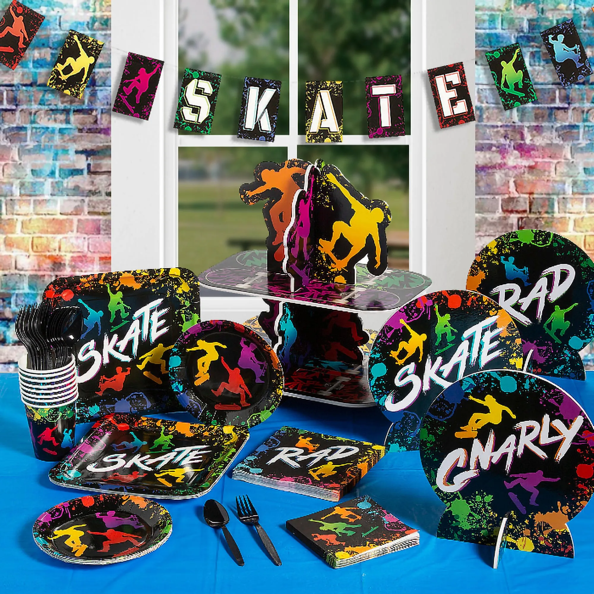 Skate Party Supplies - Paint Splatter Graffiti Plates, Napkins, Cups, & Banner (Serves 16)