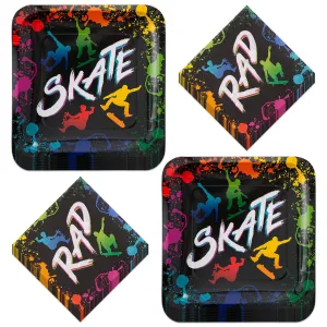 Skate Party Supplies - Paint Splatter Skater Paper Plates and Rad Napkins (Serves 16)