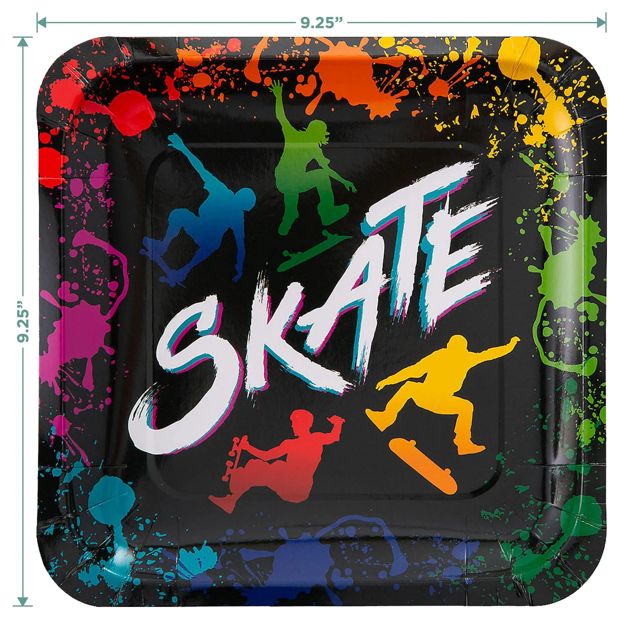 Skate Party Supplies - Paint Splatter Skater Paper Plates and Rad Napkins (Serves 16)