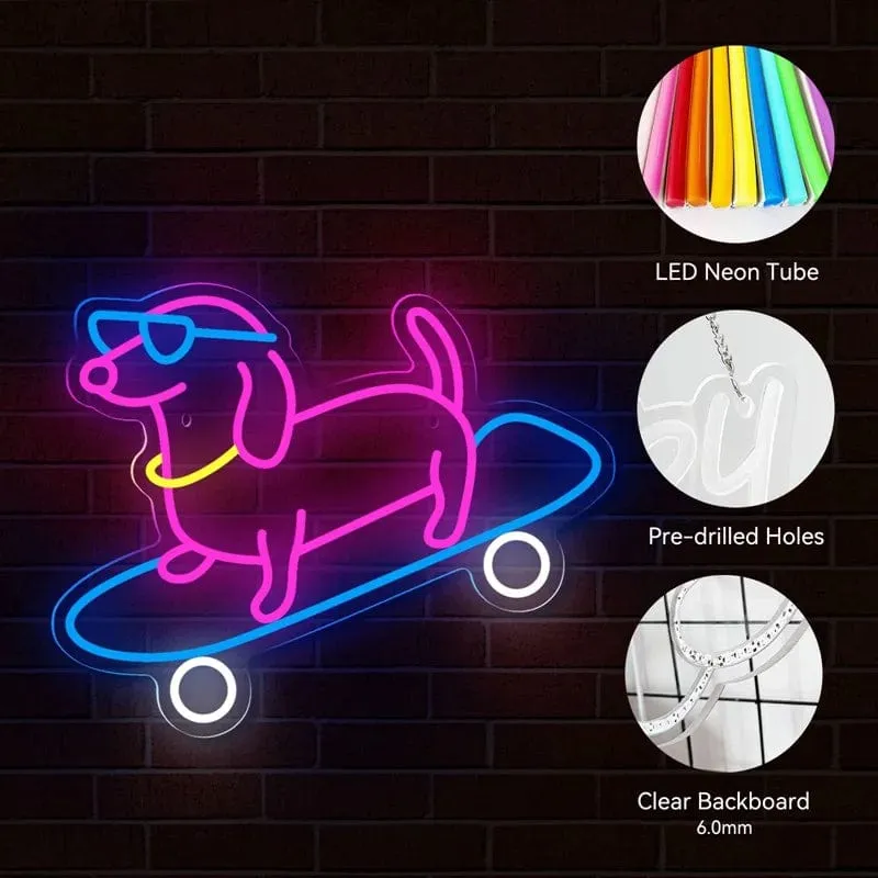 Skateboarding Dachshund LED Sign