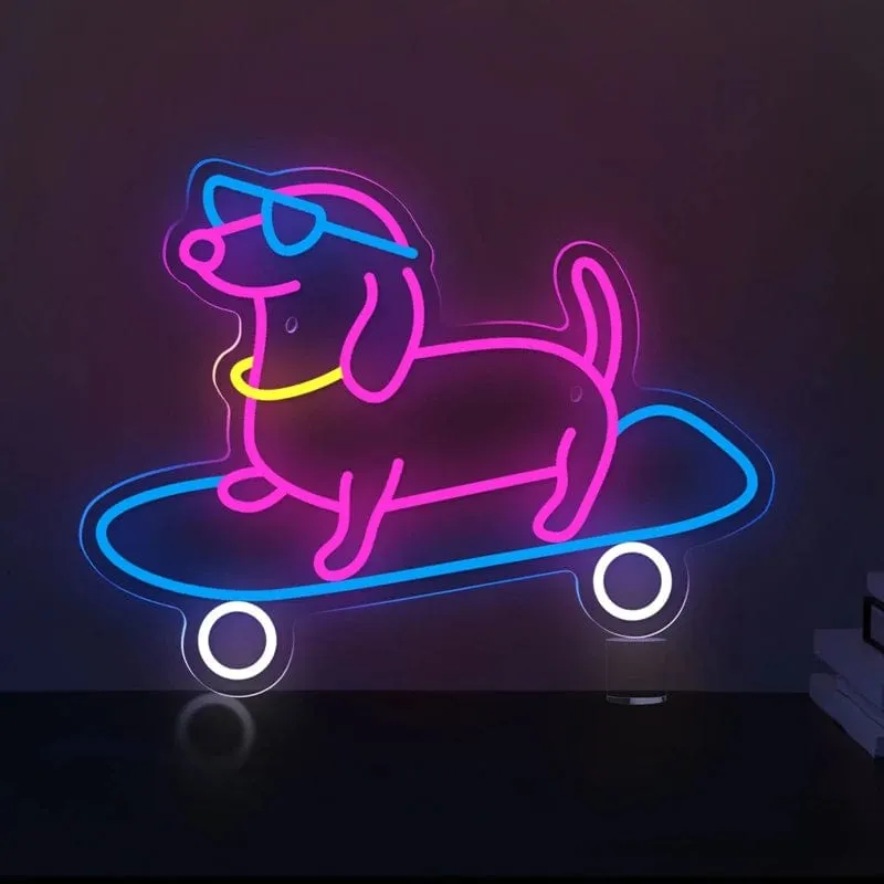 Skateboarding Dachshund LED Sign