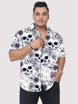 Skulls and Flowers Digital Printed Half Sleeve Shirt Men's Plus Size