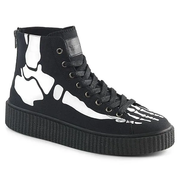 Sneeker-252 Black Canvas Hi-Top Sneaker Platform Creeper Shoe w/ X-Ray Bone Print