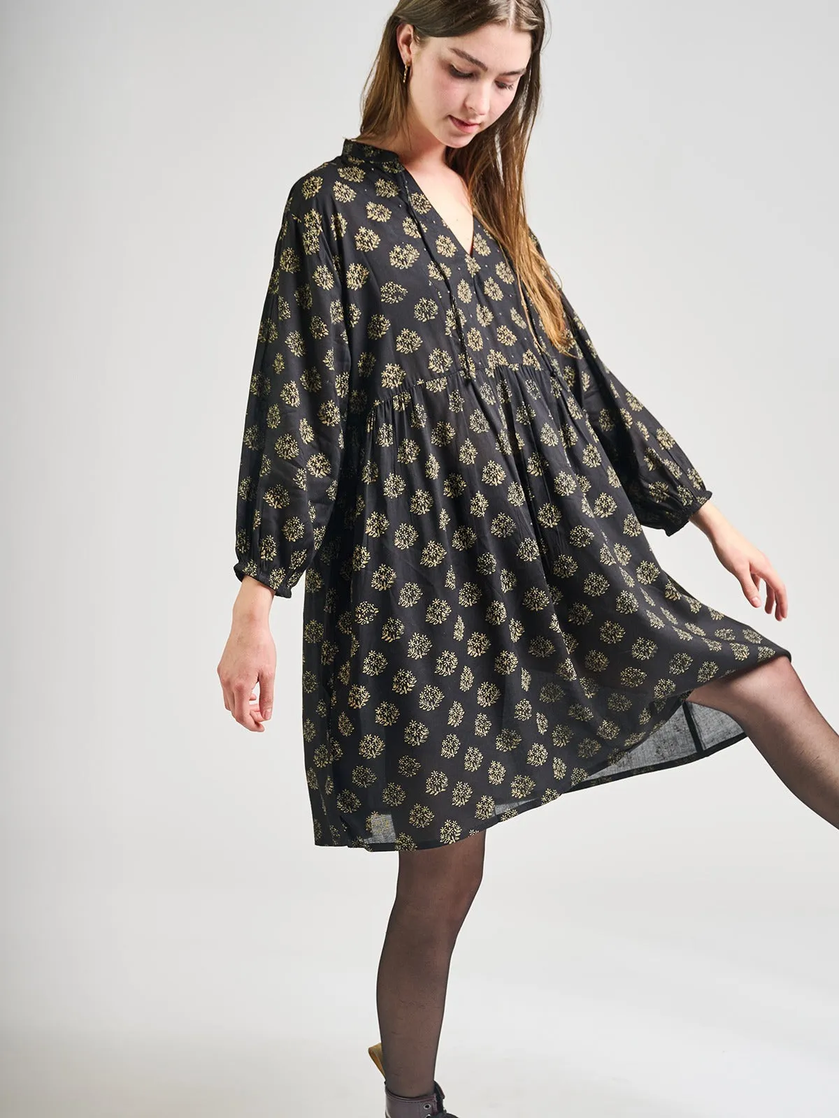 Sohla Mini Dress - Floral Stamp Black