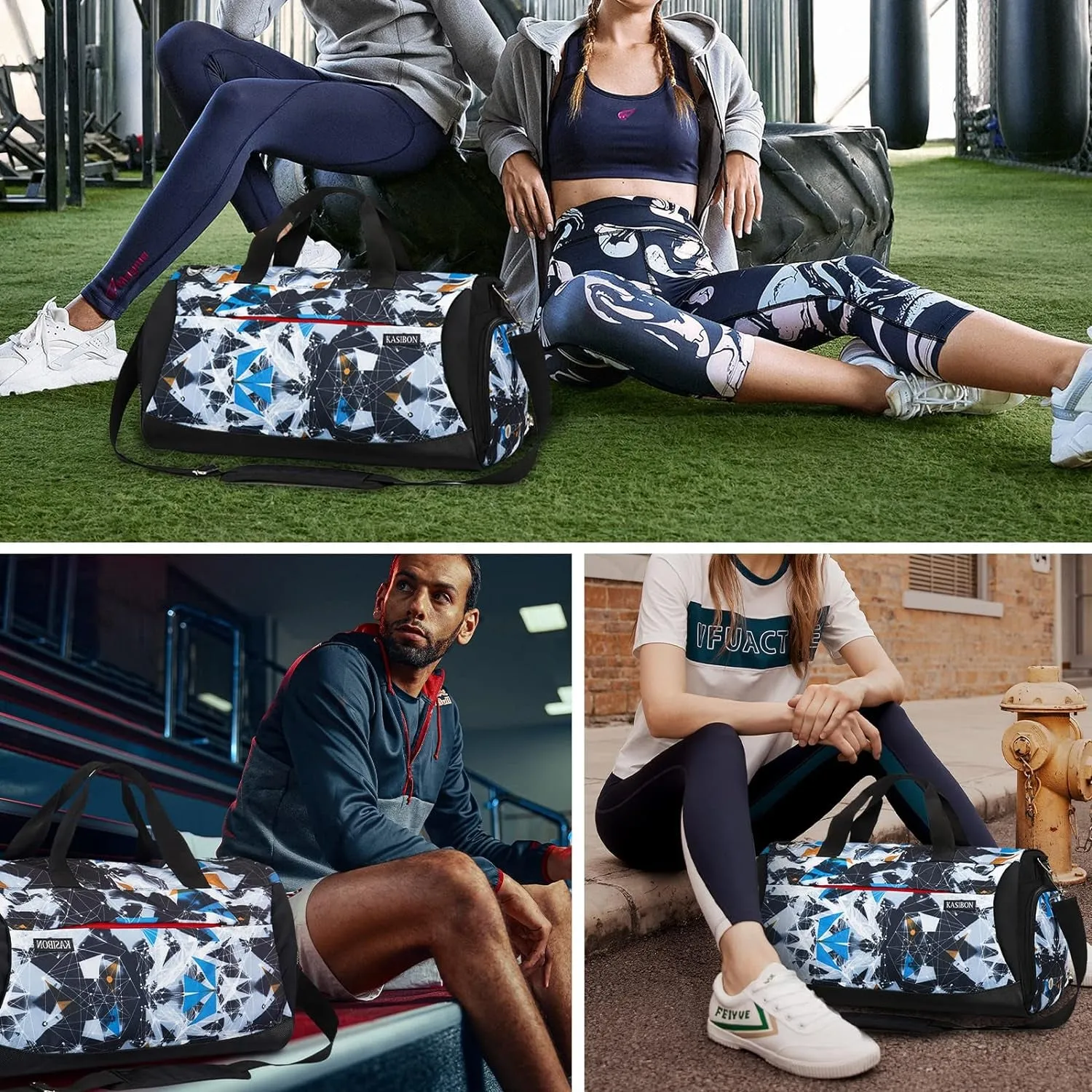 Sports Gym Bag with Shoes Compartment and Wet Pocket, Travel Duffle Bag for Men and Women