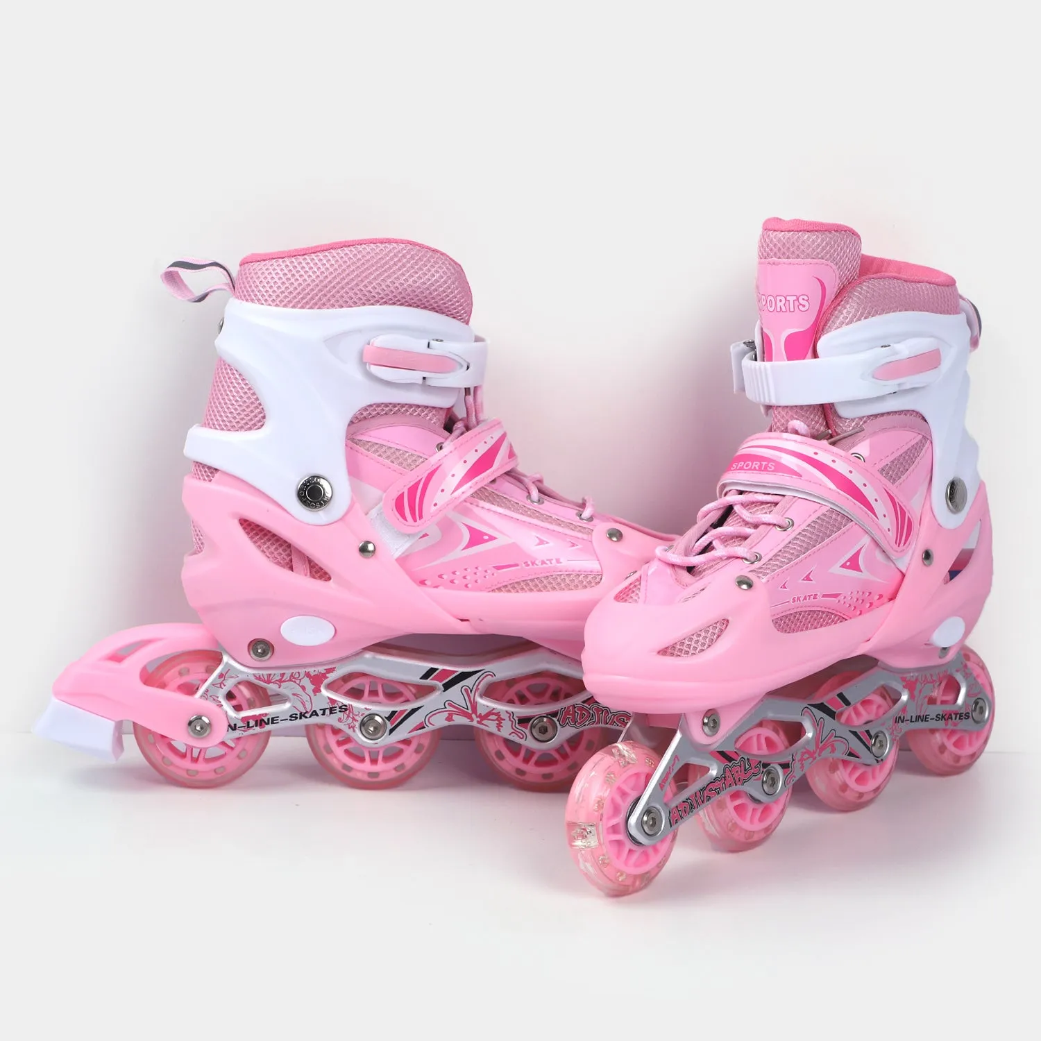 Sports Skate Shoes With 6 in 1 Safety Pads Set - Pink