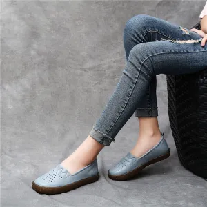 Spring Women Soft Leather Slip On Casual Flats | 35-41