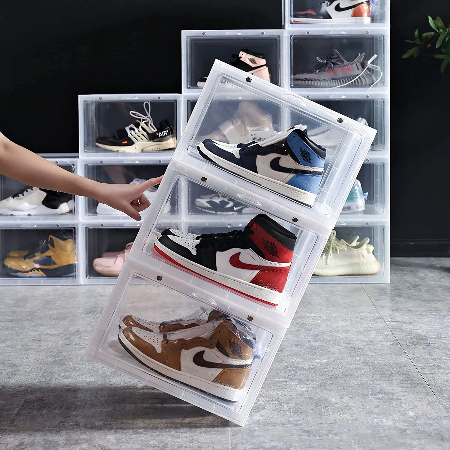 Stackable Clear Sneaker Shoe Box Organizer with Lids