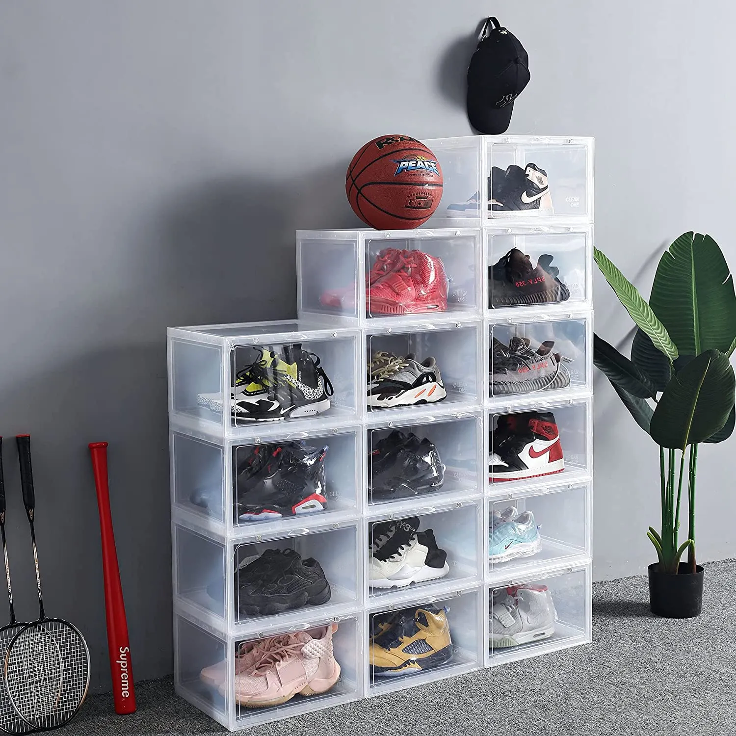 Stackable Clear Sneaker Shoe Box Organizer with Lids