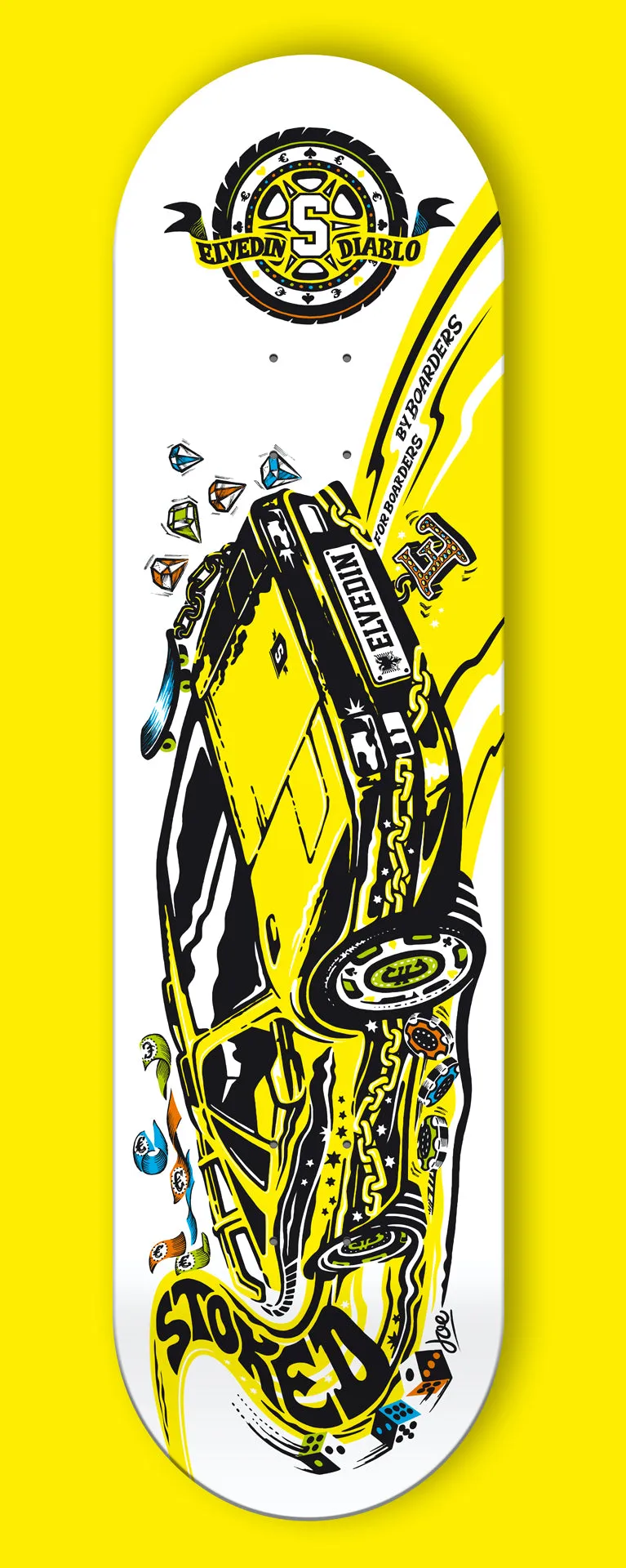 Stoked Elvedin Diablo Yellow Skateboard Deck