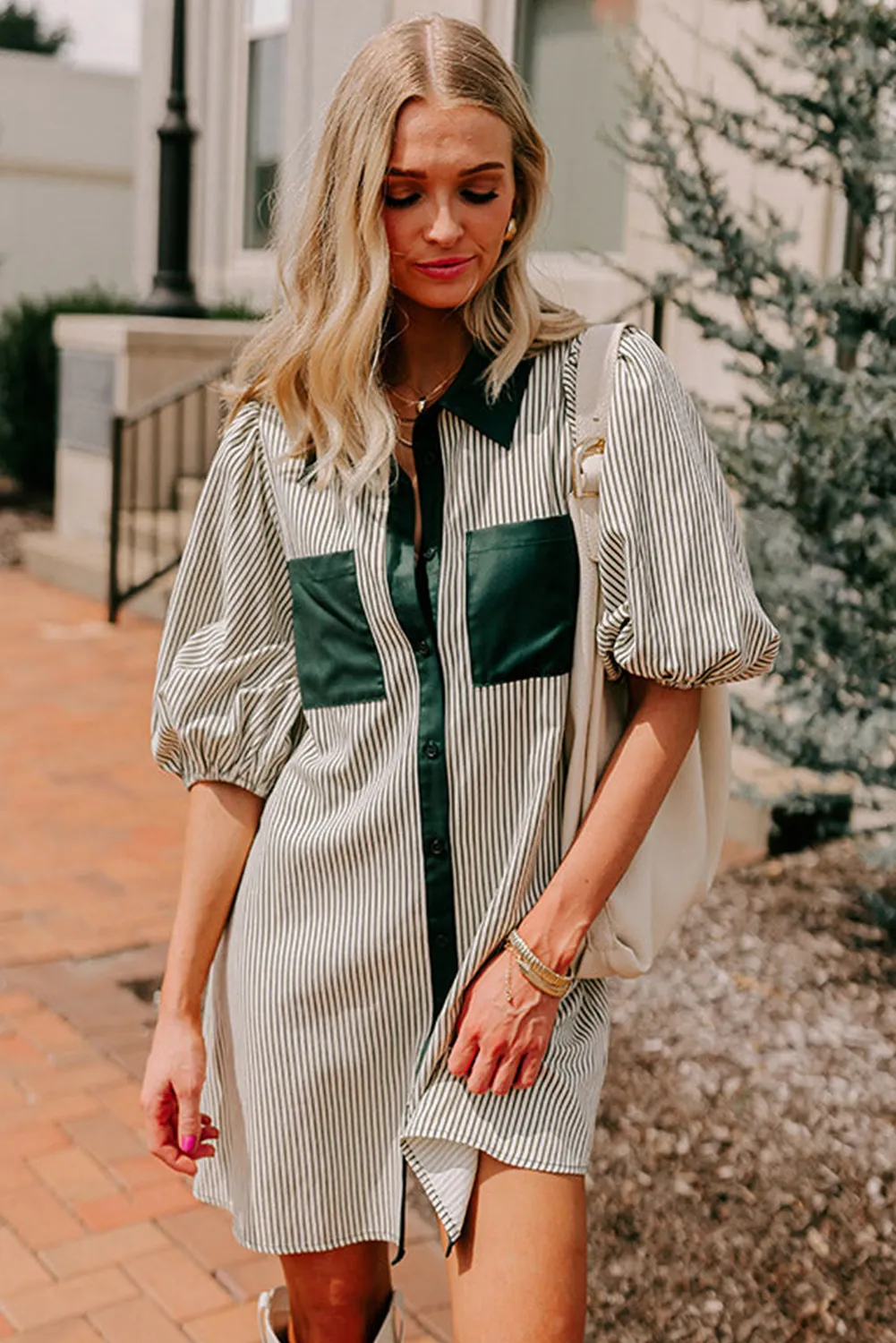 Striped Green Short Dress