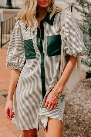 Striped Green Short Dress