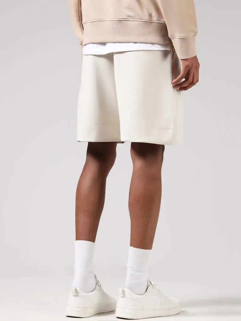 Studiofit Cream Typographic Relaxed-Fit Mid-Rise Running Shorts