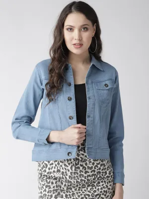 Style Quotient Women Light Wash Denim Smart Casual Jacket