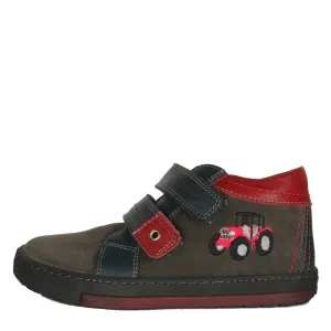 Szamos Kid Boy Sneakers Dark Brown With Red Tractor Decor - Made In Europe