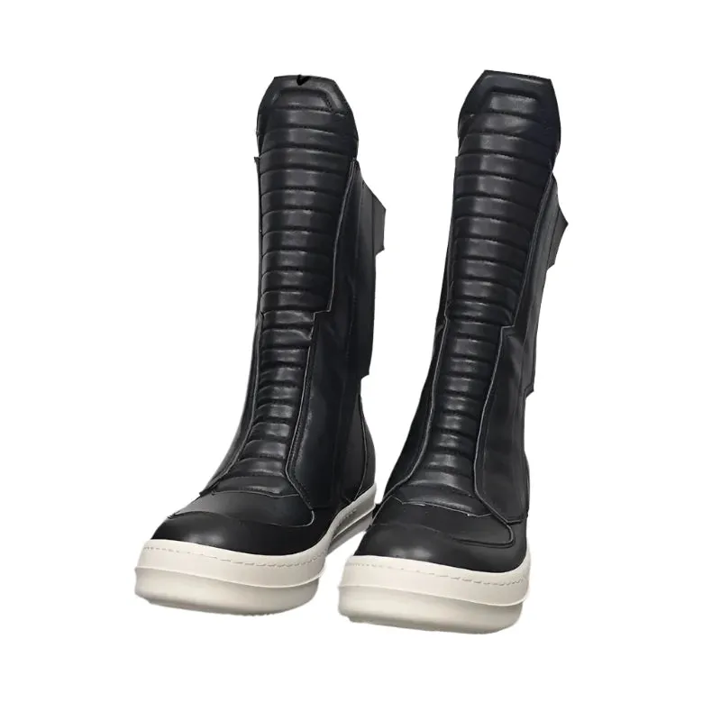 TEEK - Motorcycle Leather Luxury Mid-Calf Zip Flats Boots